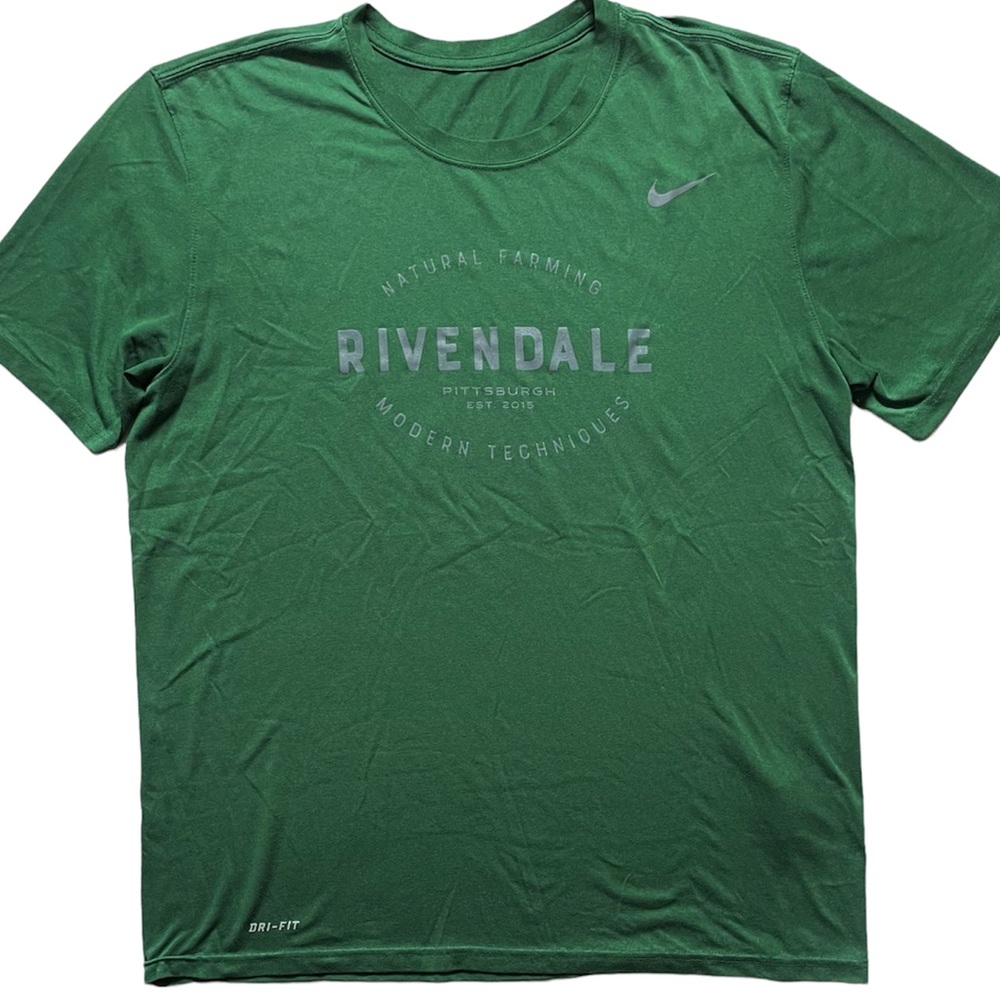 NIKE Mens Large T Shirt Rivendale Pittsburgh Green Dri Fit Short Sleeve Slim Fit